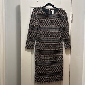 Cache Black and Gold Geometric Long Sleeve Dress